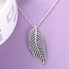 Flashing Light Feather CZ Diamond Necklace for Pandora 925 Sterling Silver High Quality Ladies Pendant Necklace with Original Box