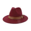 أزياء الرجال نساء على نطاق واسع من الصوف شعرت قبعة رسمية الحفلات الجاز تريلبي فيدورا قبعة مع حزام مشبك اللون البرتقالي البرتقالي الوردي الوردي.