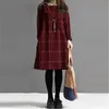 Neue Herbst Winter Casual Frauen Baumwolle Leinen Plaid T Shirt Kleid Vintage Weiblichen Frühling Kleid frauen Lange Hülse Lose kleider