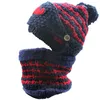 Kvinnors stickad virka vinter fleece cykel skid skägg mustasch borttagbar ansiktsmask huva halsduk halsdukar warder pom pom hat beanie cap