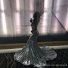 Blingbling Silberne Pailletten Meerjungfrau Abendkleider 2019 Tiefer V-Ausschnitt Bodenlanges Abschlussball-Partykleid Schwarzes Mädchenkleid für besondere Anlässe