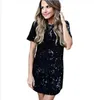 Kvinnor Sequined Dresses Short Sleeve Straight Fashion Club Sexy Bodycon Sommar Dressing Kläder 2 Färger Mini Party Dress1