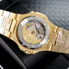 18 Style 40mm Nautilus 5711 1 Frosted 18K Gold Automatic Mechanical Mens Watch Black Dial Frosted Steel Strap Gents Sport Wat221F