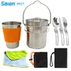 Camping Cookware Set Titanium Pove Post Pan Pan Frypan Bowl Чашка Checkainless Steel кружка Кубок для воды - Ультра легкая портативное приготовление пищи.