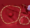 Verklaring Sieraden 24K Geel Goud gevuld Herenketting + Armband Set Figaro Curb Chain 20 '' / 22 '' / 24'''26 ''
