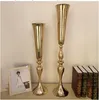 Nowy Royal Gold Silver Wysoki Duży Kwiat Wazon Wąska Tabela Centerspectes Decor Party Road Lead Flower Holder Metal Flower Rack Do DIY Event