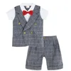 Baby Boy Doop Outfit Pasgeboren Gentleman Wedding Bowtie Tuxedo Kleding Formeel pak Zomerkleding Set Verjaardagscadeau J19072831593