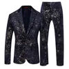 럭셔리 디자인 꽃 패턴 남자의 결혼식 턱시도 노치 라펠 신랑 댄스 파티 두 버튼 정장 재킷 (자켓 + 조끼 + 바지)를 들어 정장을 착용
