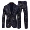 Luxury Design Flower Pattern Men's Wedding Tuxedos Notched Lapel Groom Wear Suits For Prom Two Button Formal Blazer (Jacket+Vest+Pants)