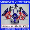 Bodys dla Honda CBR600 FS CBR 600F4i Błyszczący Blue Red 2004 2004 2005 2006 2007 281HM.AA CBR600 F4I CBR 600 F4I CBR600F4I 04 05 06 07 Zestaw do błonnika