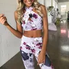 Nouveau soutien-gorge imprimé floral + pantalon long serré femmes 2 pièces ensemble de yoga costume de sport gym costume de fitness gilet + legging serré ensembles de sport vêtements de sport