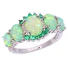 925 Silver Green Fire White Opal and Jade Lady Biżuteria Silver Diamond Pierścionek Ślub Rocznica Dnia Prezent Rozmiar 6-13