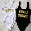 Горячие Купальники Женщины Купальник Цельный BRIDE SQUAD Высокий Купальный Костюм Черный Монокини Боди Холостяцкая Вечеринка WCW484