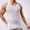 남성용 투명한 襦 袢 민소매 셔츠 메쉬 통기성 보디 빌딩 조끼 섹시한 남성 탱크 탑스