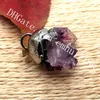 10 stks Kleine onregelmatige Ruwe Amethist Crystal Cluster Hanger Semi-kostbare Edelsteen Natuurlijke Amethist Druzy Agate Geode met antiek zilver GLB