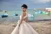 Satin Ball Gown Wedding Dresses Puffy Scoop Neck Handmade Flower Belt Bridal Gowns Sweep Train Open Back Wedding Dress