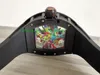 Vendita Hot New top mens watch R 68-01 KONGO Graffiti color hollow Cassa meccanica in acciaio inossidabile nero Cinturino in caucciù Orologio da polso da uomo