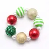 Fashion kids christmas jewelry baby girls chunky bubblegum bracelets bangles gold+green+red beads bracelets diy gift