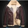 Heren Faux Leather bont gevoerde fleece Warm dikke jassen Buckle Jacket retro warme motorfiets A37