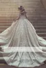 2019 Wysokiej Jakości Księżniczka Suknia Balowa Suknie Ślubne Skromne Klejnot Neck Długie Rękawy Perły Koronki Arabskie Dubai Bridal Suknie Ślubne Luksus