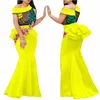 2019 Vestidos de impresión africana para las mujeres Bazin Riche Applique Drapeado Vestidos largos Party Vestidos Ropa africana tradicional WY444