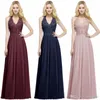 Nyaste Snörning Chiffon Aftonklänning Elegant Ärmlös En Linje V Neck-Sequins Beaded Top Prom Gowns Bridesmaids Dress CPS912