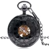 Классический антикварный черный скелет Механический порт ручной карманные часы для подвесной ожерелья для сети подарки с коробкой лучшие подарки