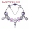 16–21 cm Charm-Armband aus 925er Silber, rosa Kristall-Charm-Perlen, Zubehör, vierblättriger Anhänger, passend für Pandora-Schlangenkette, DIY-Schmuck als Geschenk für Kinder und Frauen