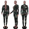 Mujeres chaqueta de camuflaje polaina trajes de camuflaje juego de 2 piezas traje de la prendas de vestir medias deportes de manga larga con cuello en V Tops pantalones fijados LJJA3259-11