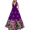 Dashiki African Print Long Dresses for Women Sexy Patchwork Applique Flower V-neck Dresses Bazin Riche Vestidos WY3551