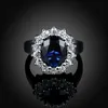 Romantische Solitaire Ringen Imitatie Rhodium Plated Cirkel Mozaïek Blauwe Zirkoon Platte Ring Luxe Elegante Sieraden Bruiloft Voorstellen Gifts249e