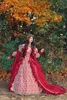 Fantasy Red Queen Gothic Trouwjurken Halloween Middeleeuws Country Garden A-lijn trouwjurk met kant Lange mouwen Korset Brid254o