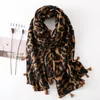 Storstorlek Kvinnor Leopard Print Scarf Tassel Scarves 180 * 100cm Vår Höstsawls Wraps Bomull och linne Cover-Up Muslim Hijab