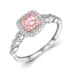 Princess Pink elegante cúbicos zircônia anéis para Mulheres originais Sólidos Jóias 925 Sterling Silver Casamento Anel de Noivado presente XR201