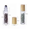 Etherische olie diffuser 10 ml clear glazen roll op parfumflessen met verpletterde natuurlijke kristallen kwarts steen, kristalrol bal hout grain cap