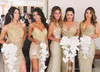 Newest Luxury Sparkly Bling Mermaid Bridesmaid Dresses Gold Sequined Backless Slit Plus Size Maid Of The Honor Gowns Robe de soriee