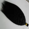 14 "18" 20 "22" 24 "Kaba Yaki Remy Keratin I ucu Kinky Düz Saç Uzantıları Ön Doğal İnsan Saç Uzatma 100 parça