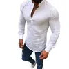 Nibesser Mens T-shirt tunn mode långärmad stativ krage knapp tee shirts män 3xl plus storlek smal passform tee topp male streetwear