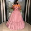 Rosa barata A Linha Vestidos Sexy Strapless mangas Appliqued Lace frisada Dot Prom Dress Backless varredura Trem vestidos ocasião formal