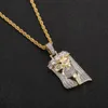 Fashion Copper Gold Color Plated Iced Out Jesus Face Pendant Necklace Micro Pave Big CZ Stone Hip Hop Bling Jewelry4841306