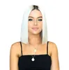 bob Ombre white straight Wigs With Baby Hair Heat Resistant Synthetic 14inch Short Wig For Black Women FZP152