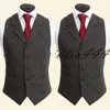 2019 Brytyjski styl szary wełniany pana młodego kamizelki Slim Fit Notch Lapel Pojedyncze breaded bez rękawów Kamizelka Kamizelka Vintage Kamizelka