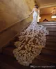Encantador Plus Size Sereia Vestidos de Noiva de Laço Lace Long Illusion Mangas abertas Vestido de volta vestido de noiva vestido de noiva vestidos de Novia