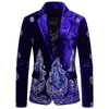 Bleu Velours Mens Floral Blazer De Luxe Argent Fil Broderie Bouton Unique Costumes De Mariage Pour Hommes Social Veste Mariage Homme13250