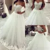 Custom Made Sweetheart Neckline A Line Wedding Dresses Strapless Lace Applique Sweep Train Lace Up Back Wedding Bridal Party Gowns