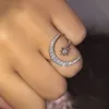 Moda prata cz lua e estrela anéis mulheres casamento jóias abertas anel ajustável