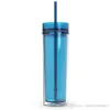 16 oz vasos de agua de acrílico flaco taza de beber con paja y doble pared clara frasco de agua a prueba de calor botella de agua portátil taza A07