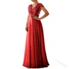 Na stanie Czerwony Tanie Szyfonowe Szyfonowe V Neck Eleganckie Suknie Wieczorowe Długie 2019 Party Prom Suknie Wieczorowe Plus Size Druhna Dresses