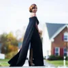 Sexy Black Mermaid Suknie Wieczorowe Długie Plus Rozmiar Off Ramię Prom Dress Z Cape Cloak Długie Party Suknie Formalna Sukienka Wieczór