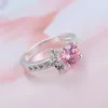 Atacado 6 Pçs / lote Luckyshine Jóias Diário Presente de Feriado Fogo Flor Rosa Cubic Zirconia Gemstone 925 Banhado A Prata Mulheres Anel NOVO